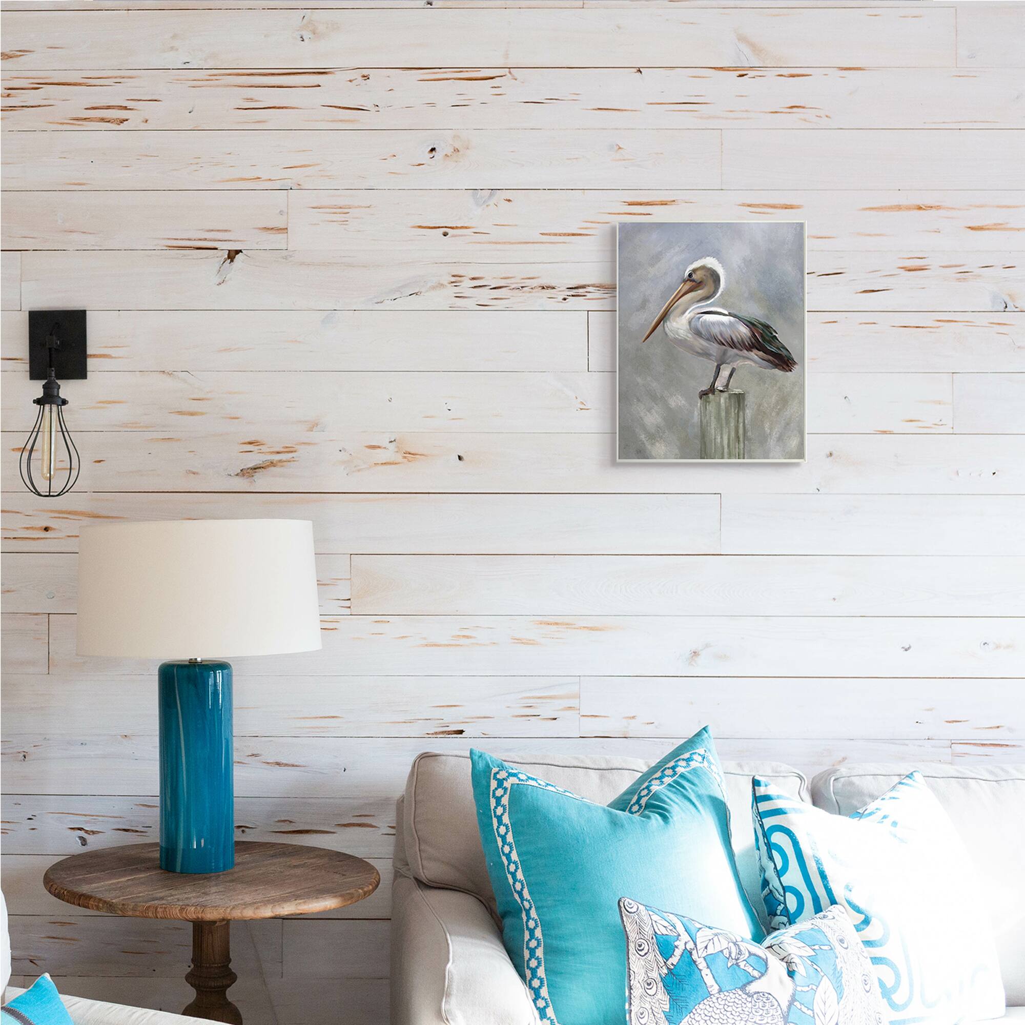 Stupell Industries Pelican Resting on Wooden Pillar Soft Grey Wood Wall Plaque
